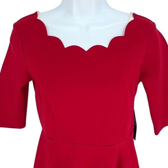 Lulus Womens Scallop Neckline Elbow Sleeve Mini Fit & Flare Dress Size Small NWT - Picture 3 of 12
